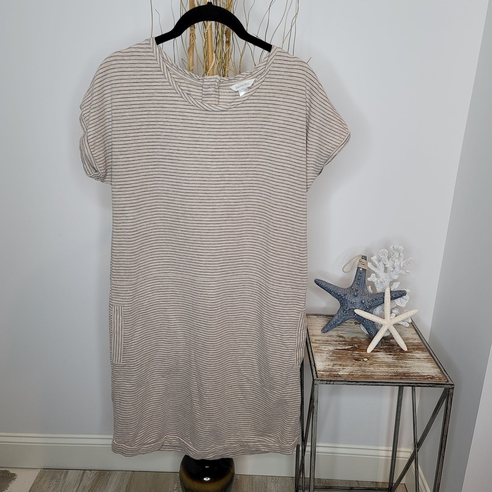 Garnet Hill T-Shirt Dress Women Small Striped Cotton Modal Knit Pockets